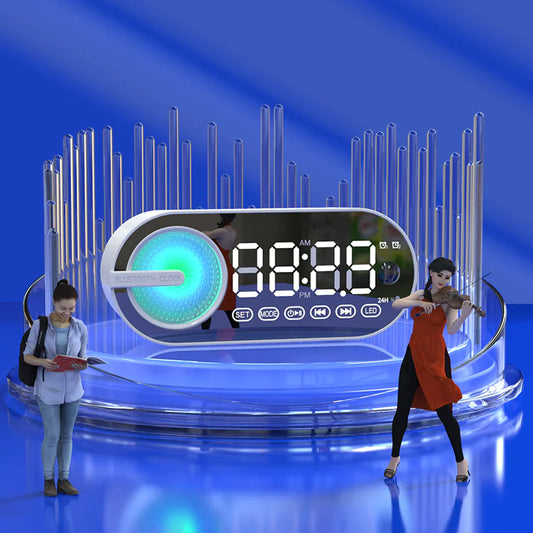 Altavoz con Reloj Despertador Bluetooth y Subwoofer FM Portátil