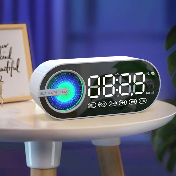 Altavoz con Reloj Despertador Bluetooth y Subwoofer FM Portátil