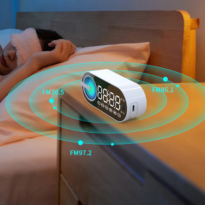 Altavoz con Reloj Despertador Bluetooth y Subwoofer FM Portátil