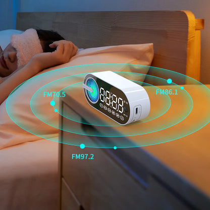 Altavoz con Reloj Despertador Bluetooth y Subwoofer FM Portátil