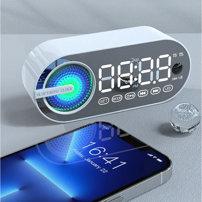 Altavoz con Reloj Despertador Bluetooth y Subwoofer FM Portátil